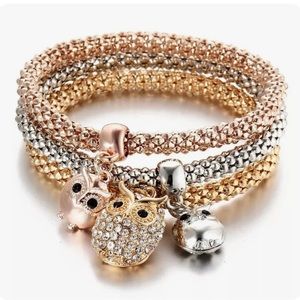 Blingy Rhinestone Stretch Owl Charm Bracelet Trio